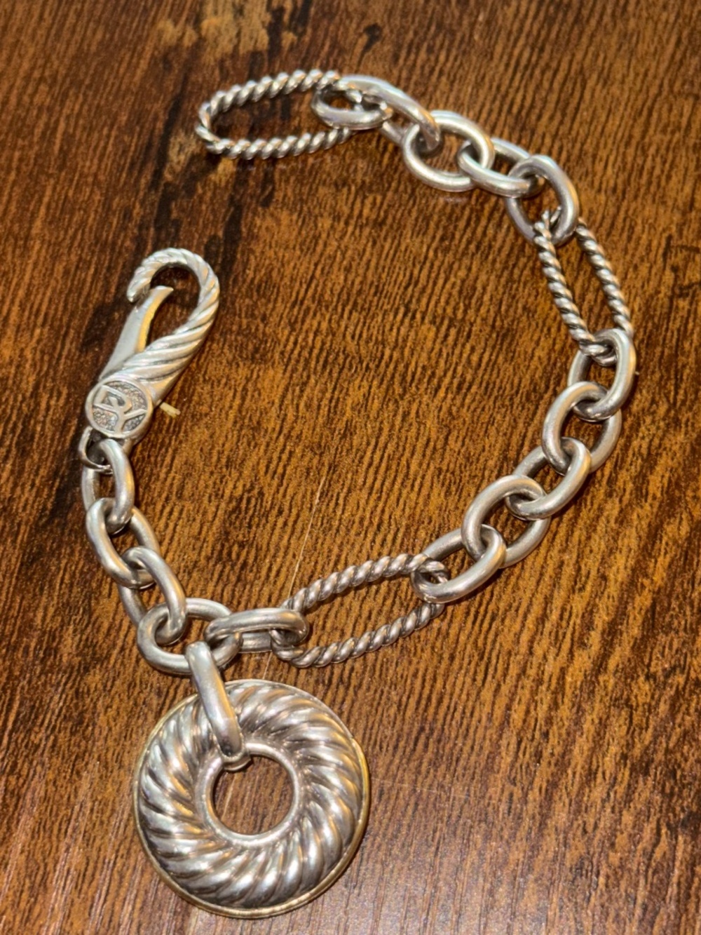 David Yurman carved cable disc bracelet in 18k gold and sterling silver
